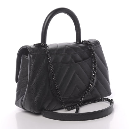 Chanel Caviar Chevron Quilted Mini Coco Handle Flap So Black 3 of 10