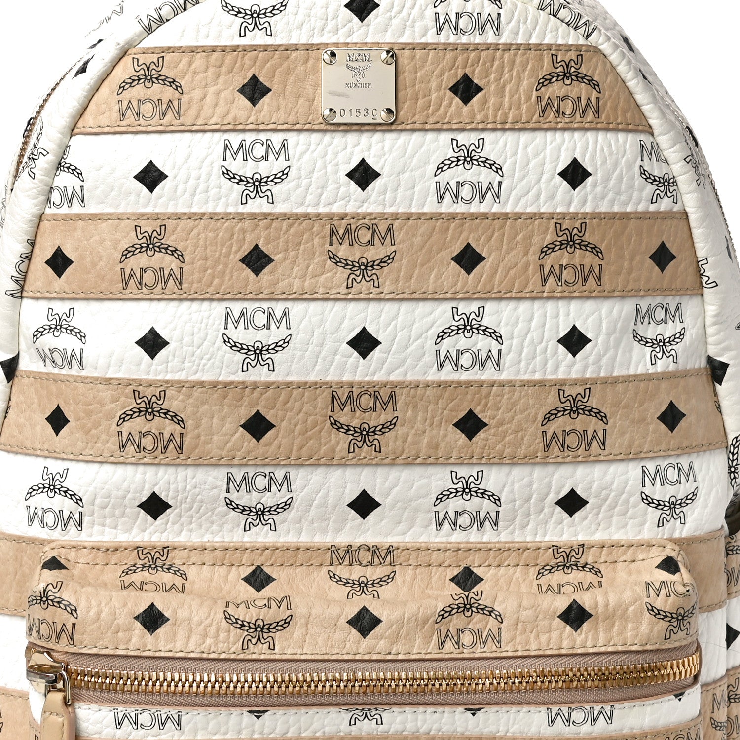 MCM Metallic Visetos Striped Medium Stark Backpack White Beige 8 of 16
