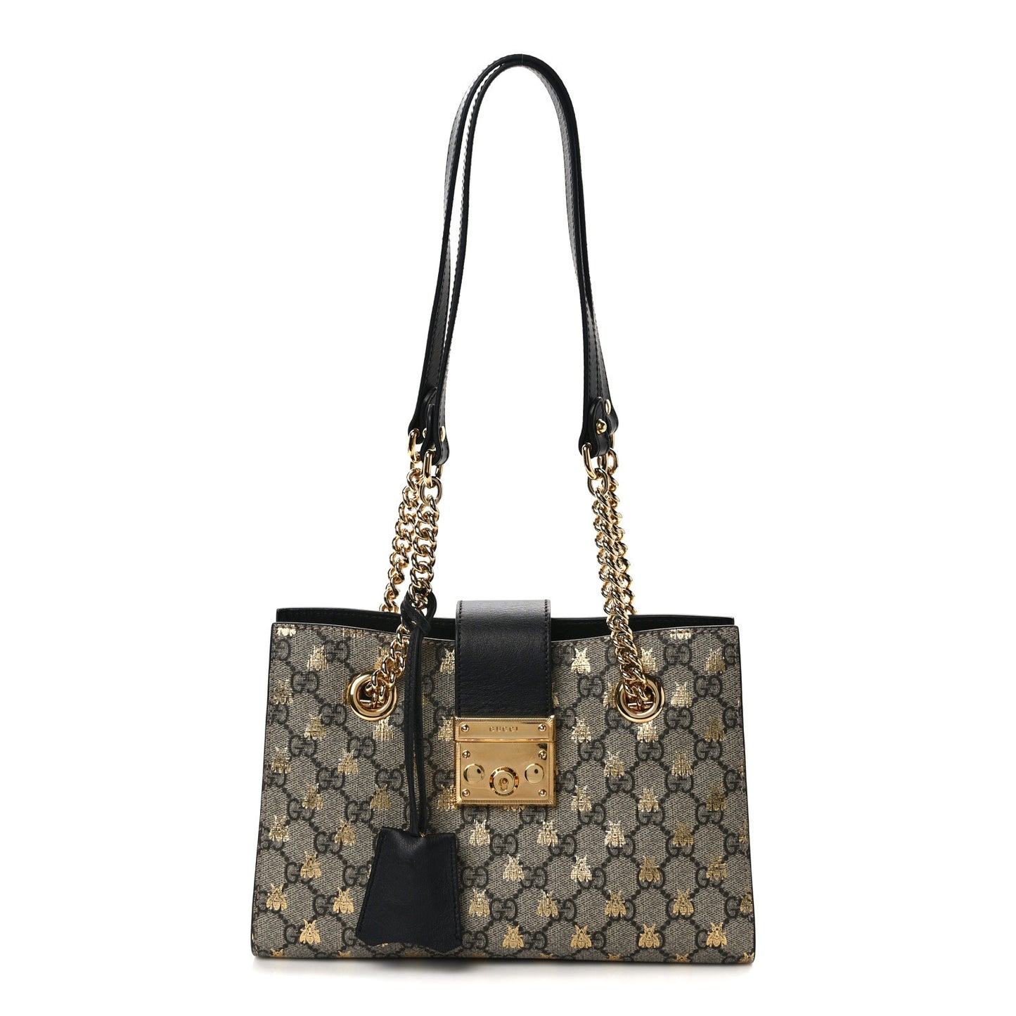 GG Supreme Monogram Bees Small Padlock Tote Beige Oro Black