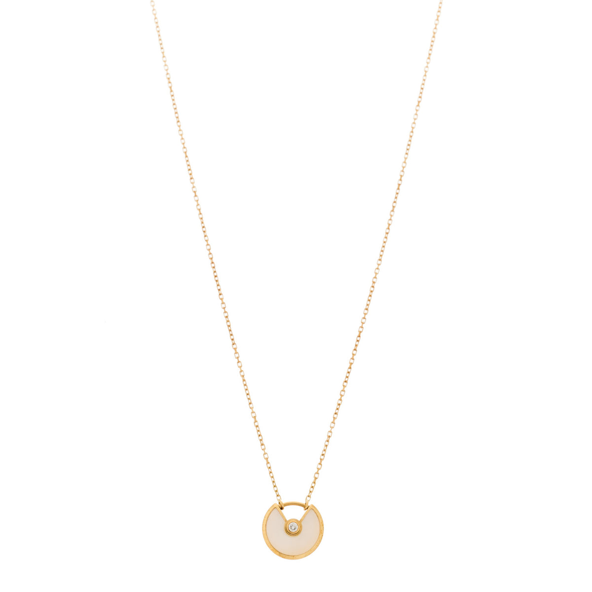 18K Yellow Gold Diamond Mother of Pearl XS Amulette de Cartier Pendant Necklace