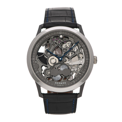 Hermes Platinum Titanium Alligator 39.5mm Slim d'Hermes Squelette Lune Automatic Watch Graphite 1 of 5