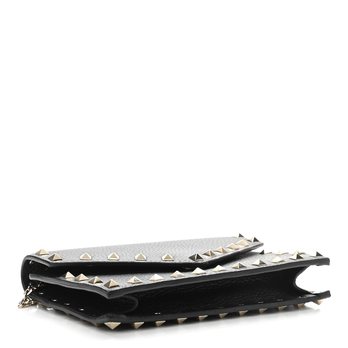 Pebbled Calfskin Rockstud Envelope Wallet on Chain Black