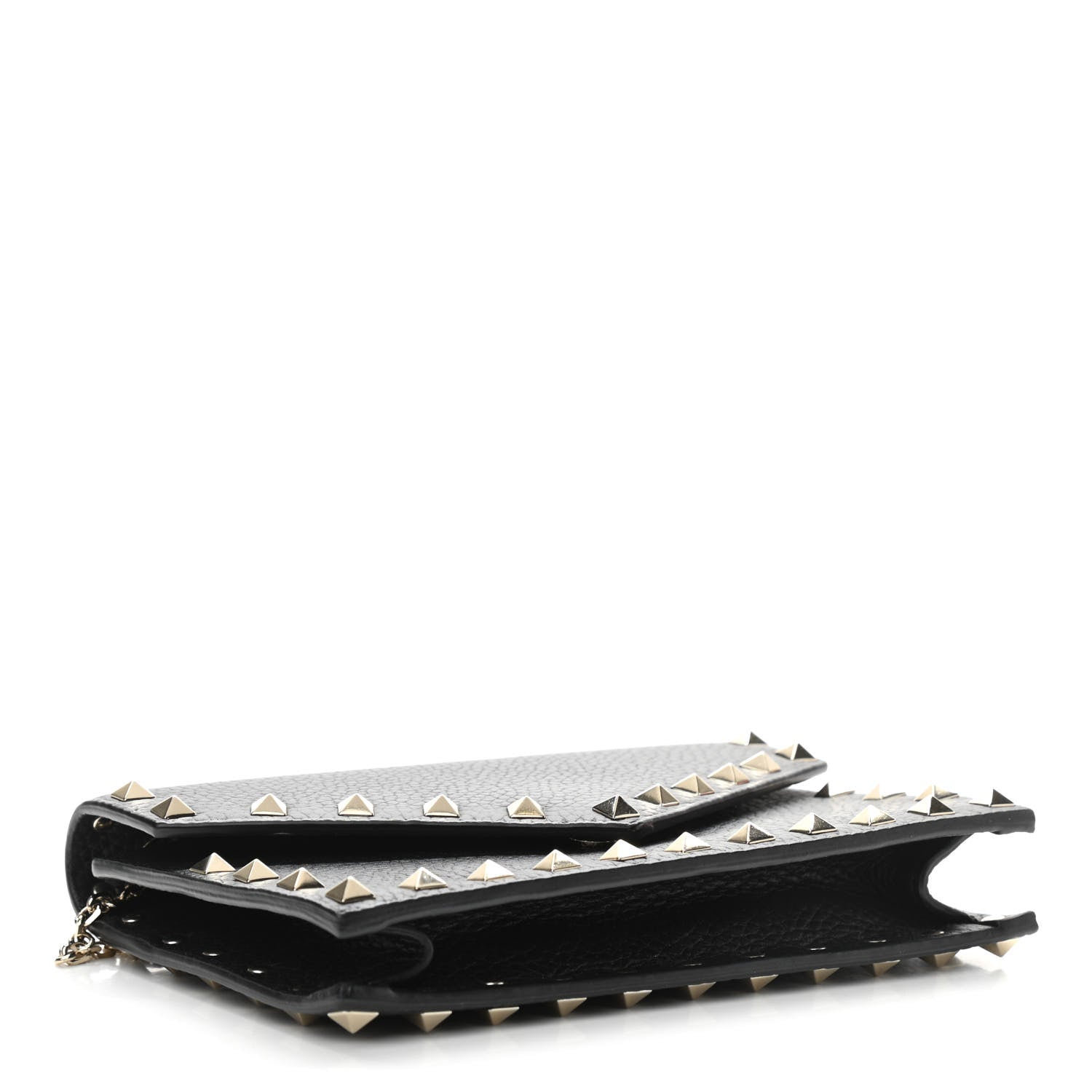 Valentino Garavani Pebbled Calfskin Rockstud Envelope Wallet on Chain Black 4 of 12