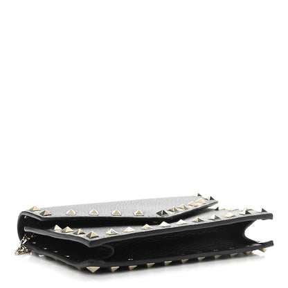Valentino Garavani Pebbled Calfskin Rockstud Envelope Wallet on Chain Black 4 of 12