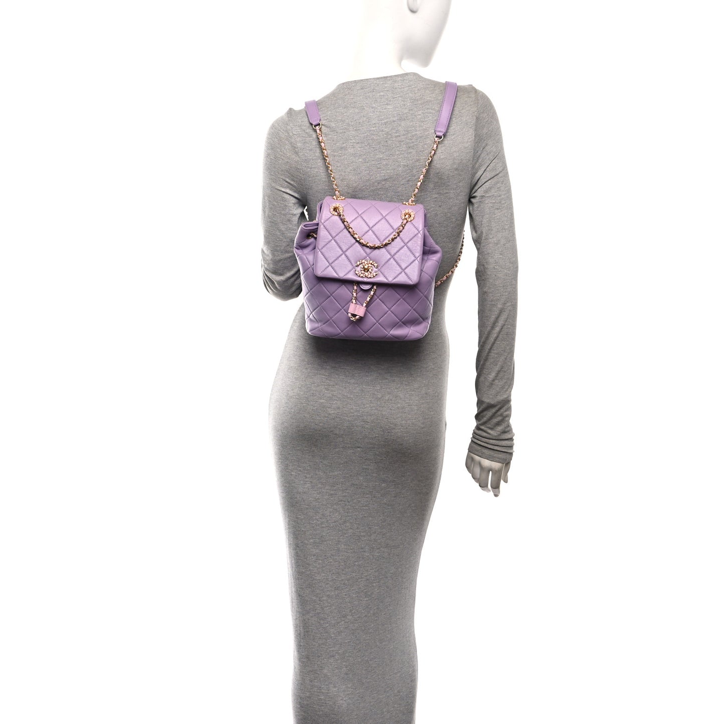 Lambskin Quilted Braided CC Backpack Lilac