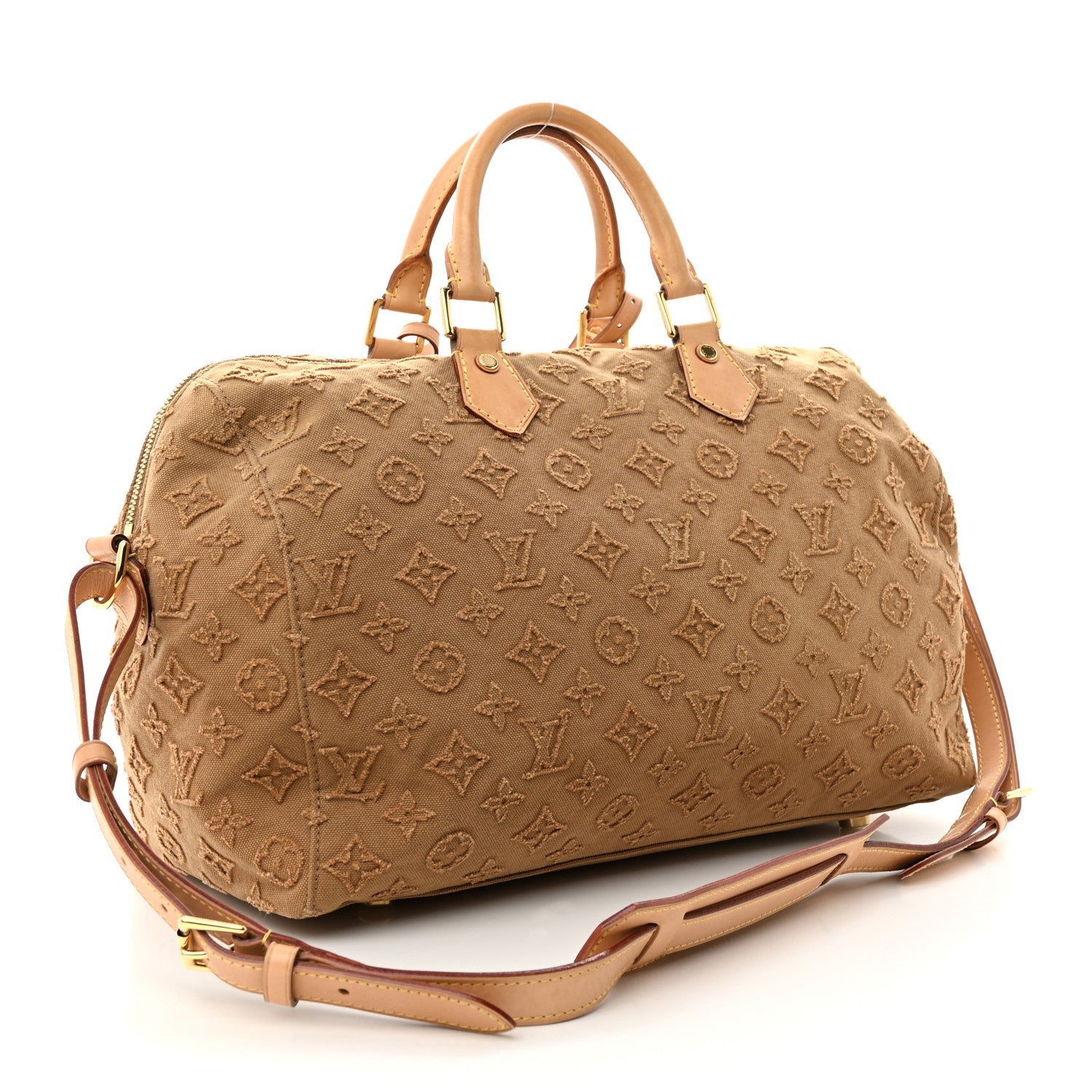 Louis Vuitton Denim Monogram Stone Speedy Bandouliere 35 Caramel 3 of 16