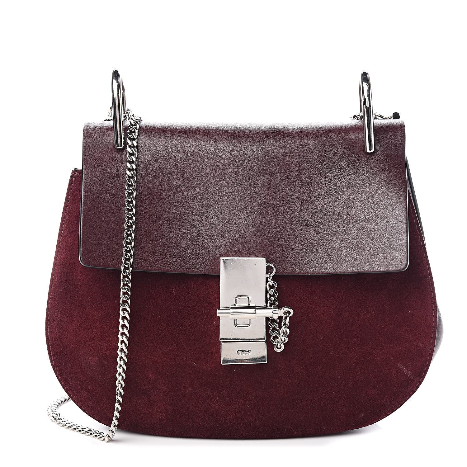 Chloe Suede Smooth Calfskin Drew Shoulder Bag Dark Purple 1 of 13