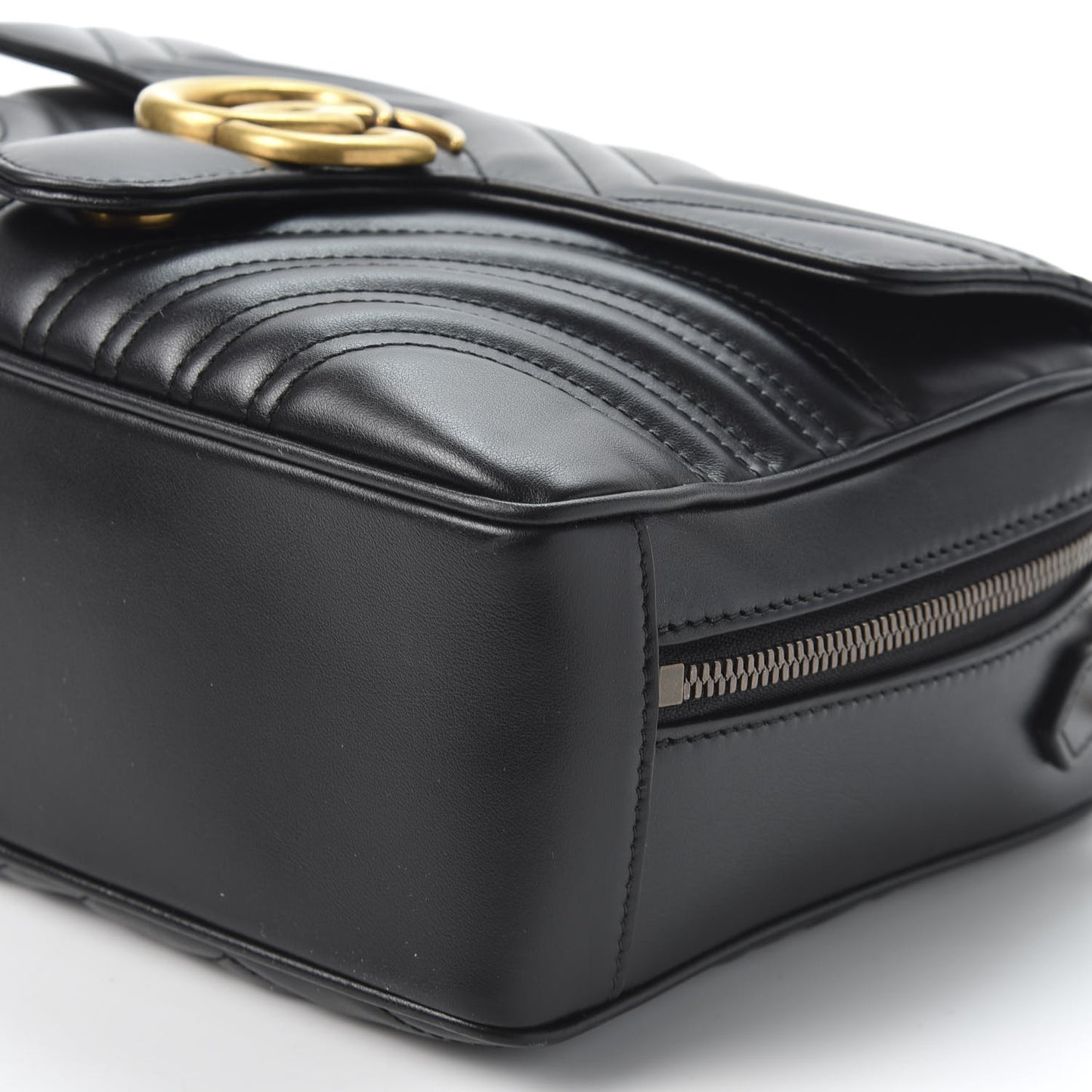 Calfskin Matelasse Sylvie Web Small GG Marmont Top Handle Shoulder Bag Black