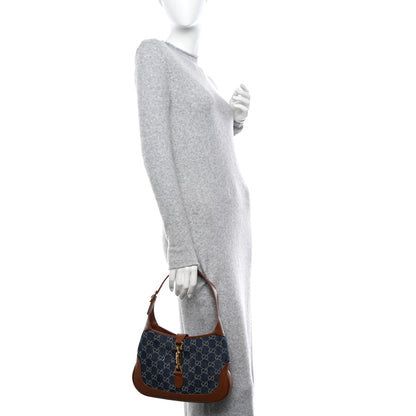 Gucci New Denim GG Monogram Calfskin Small Jackie 1961 Hobo Blue Tea Cuir 2 of 12