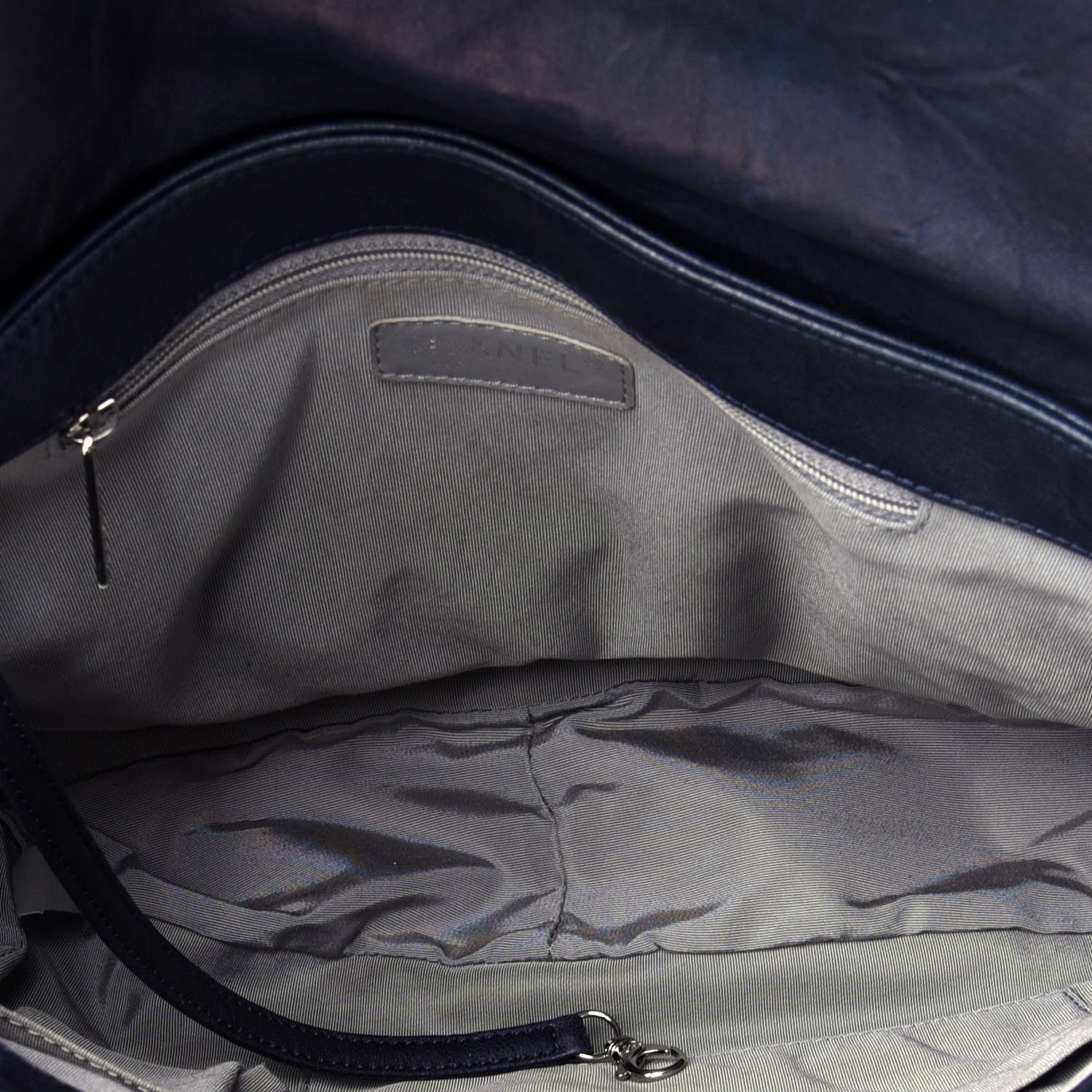 Chanel Washed Lambskin Quilted Chain Around Maxi Flap Dark Navy Blue 5 of 9