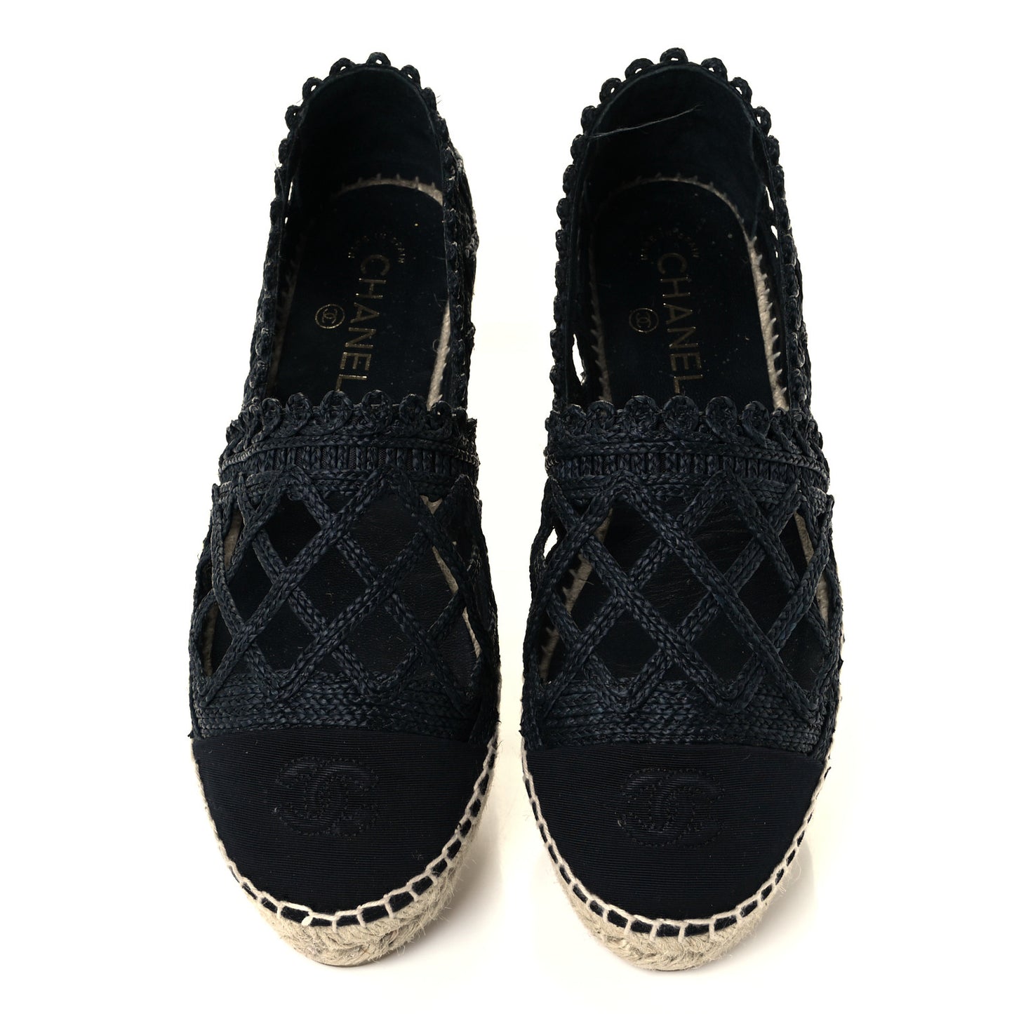 Woven Fabric Grosgrain CC Espadrilles 41 Black