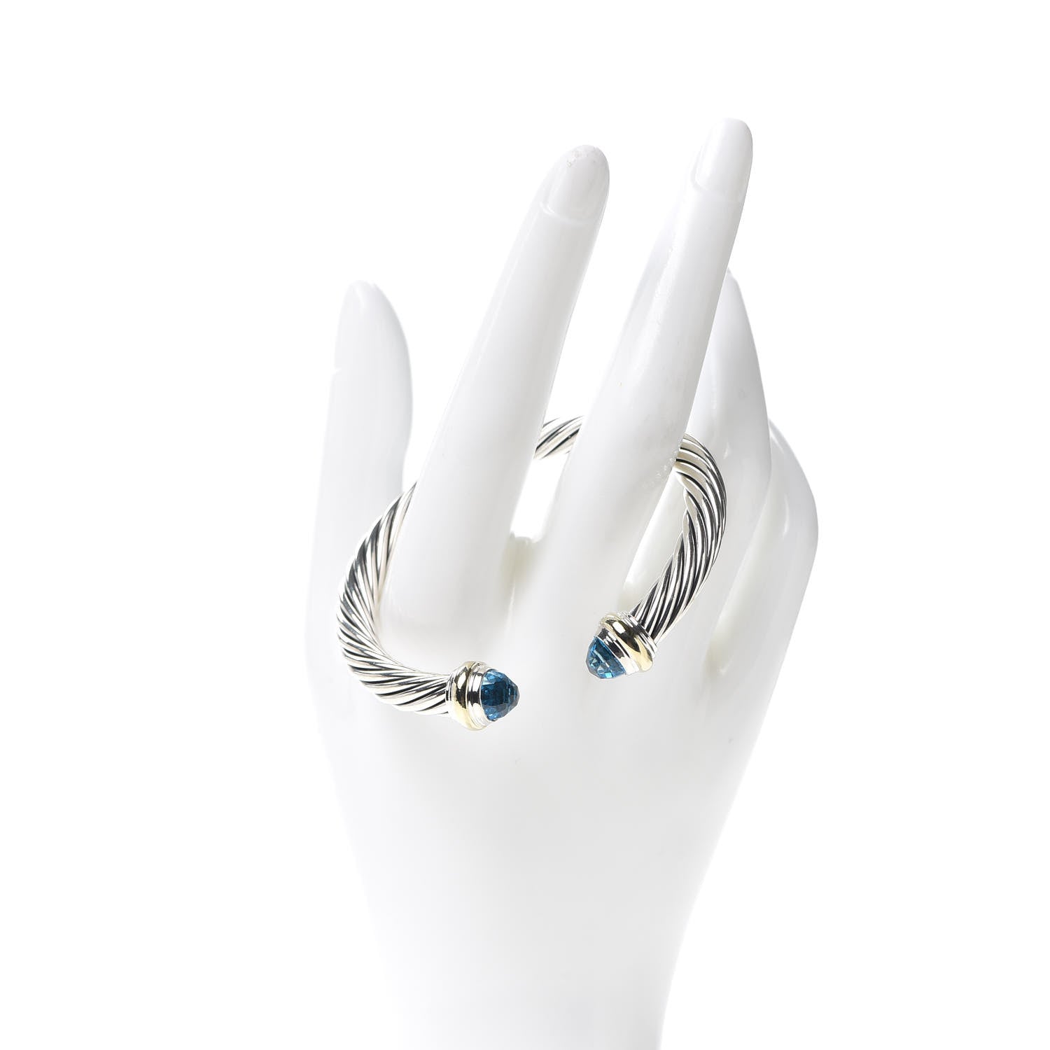 David Yurman Sterling Silver 14K Yellow Gold Blue Topaz 7mm Cable Classics Bracelet 2 of 6