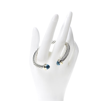 David Yurman Sterling Silver 14K Yellow Gold Blue Topaz 7mm Cable Classics Bracelet 2 of 6