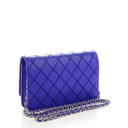 Chanel Calfskin Quilted Fancy CC Wallet On Chain WOC Blue 3 of 8