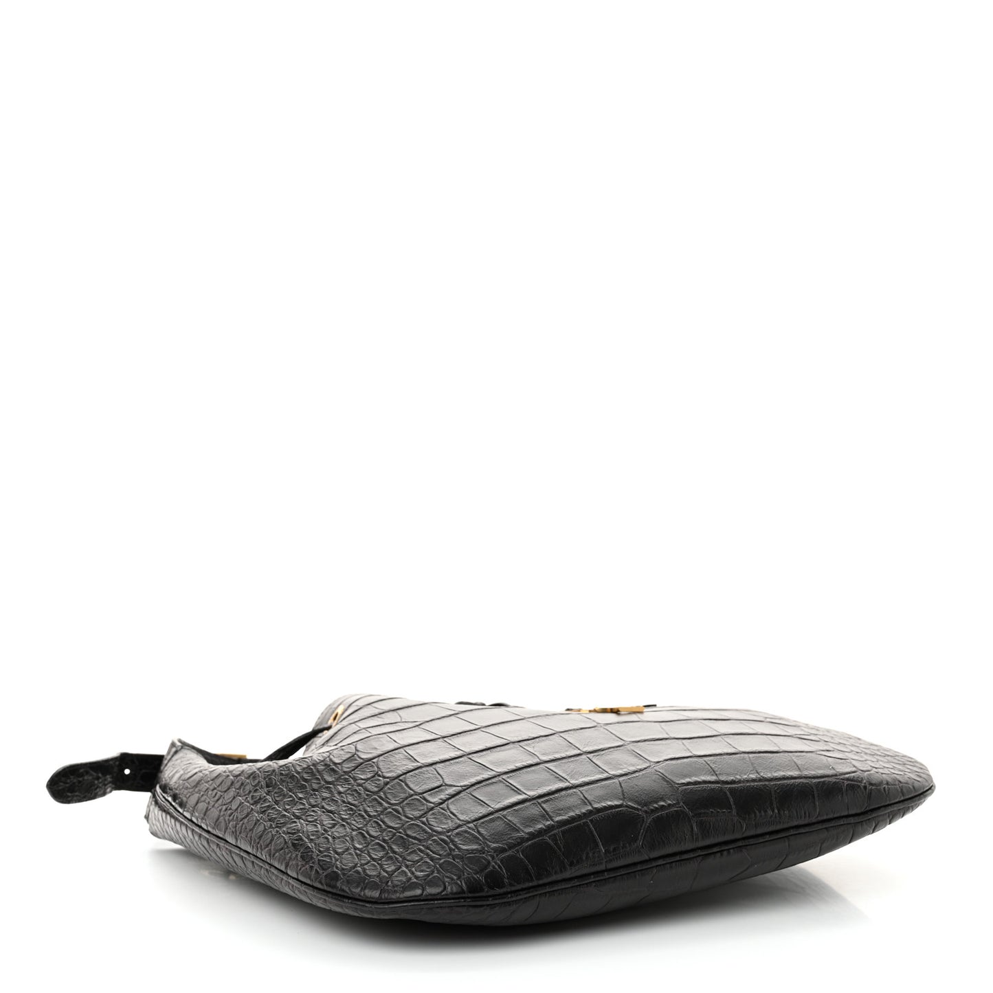 Calfskin Crocodile Embossed Paris VII Large Flat Hobo Black