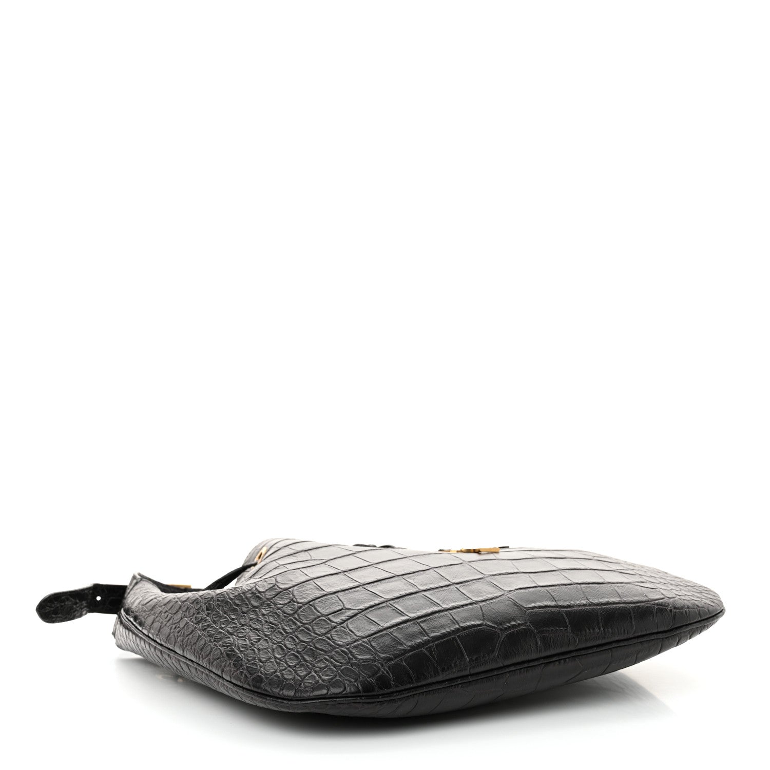 Saint Laurent Calfskin Crocodile Embossed Paris VII Large Flat Hobo Black 5 of 11