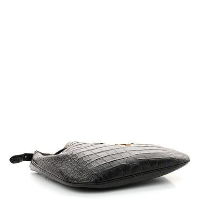 Saint Laurent Calfskin Crocodile Embossed Paris VII Large Flat Hobo Black 5 of 11
