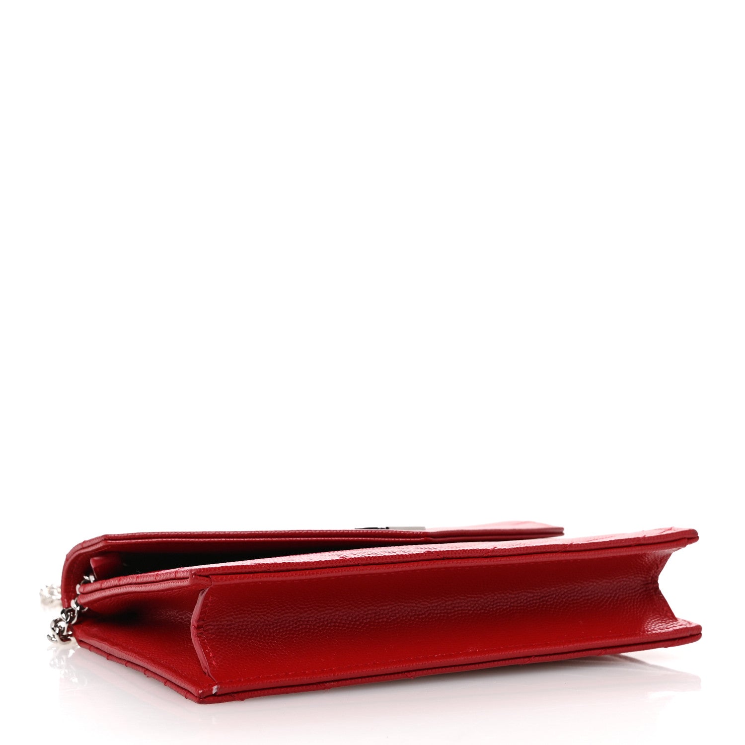 Saint Laurent Grain De Poudre Matelasse Chevron Monogram Envelope Chain Wallet New Red 4 of 12