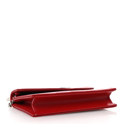 Saint Laurent Grain De Poudre Matelasse Chevron Monogram Envelope Chain Wallet New Red 4 of 12