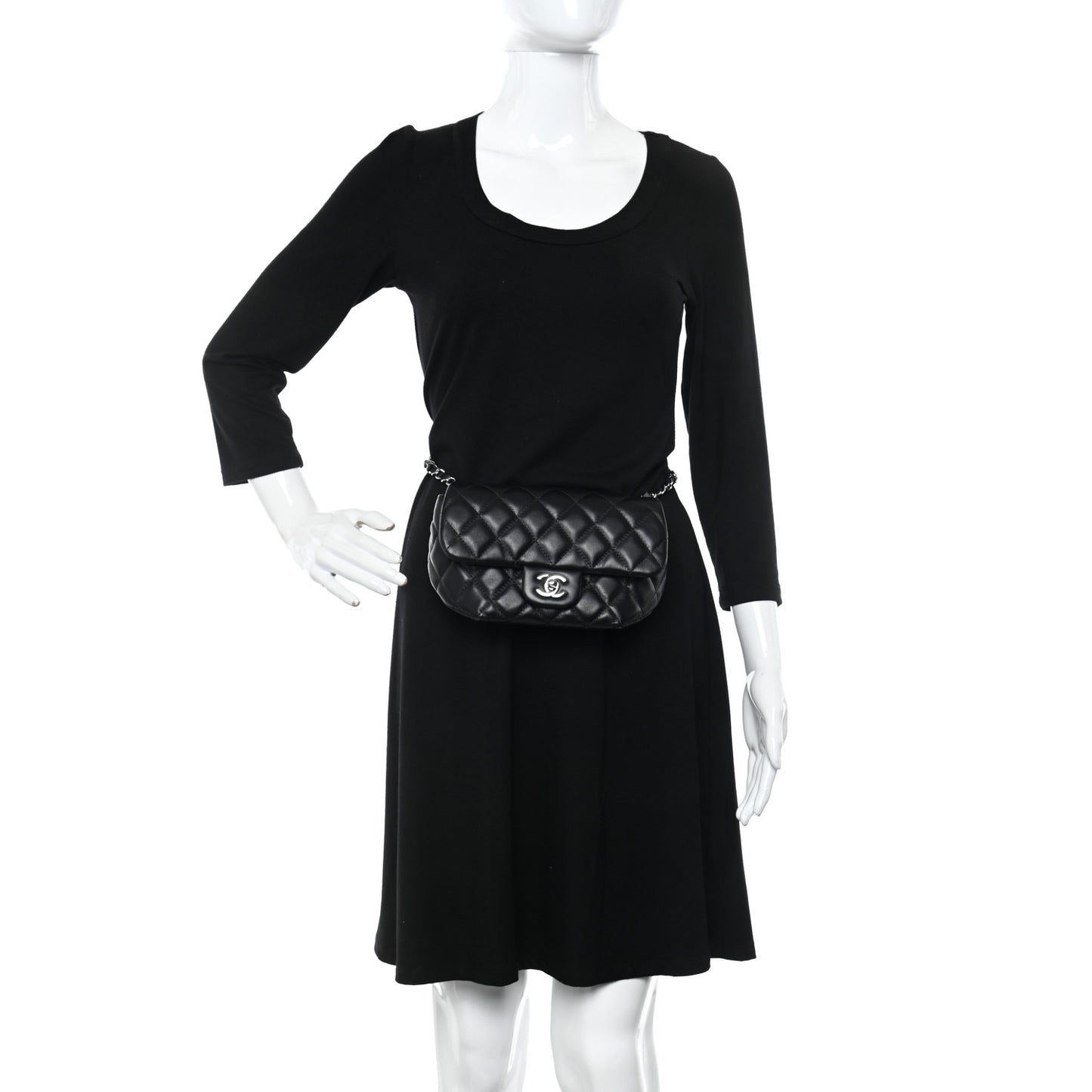 Calfskin Quilted CC Uniform Flap Belt Bag Black