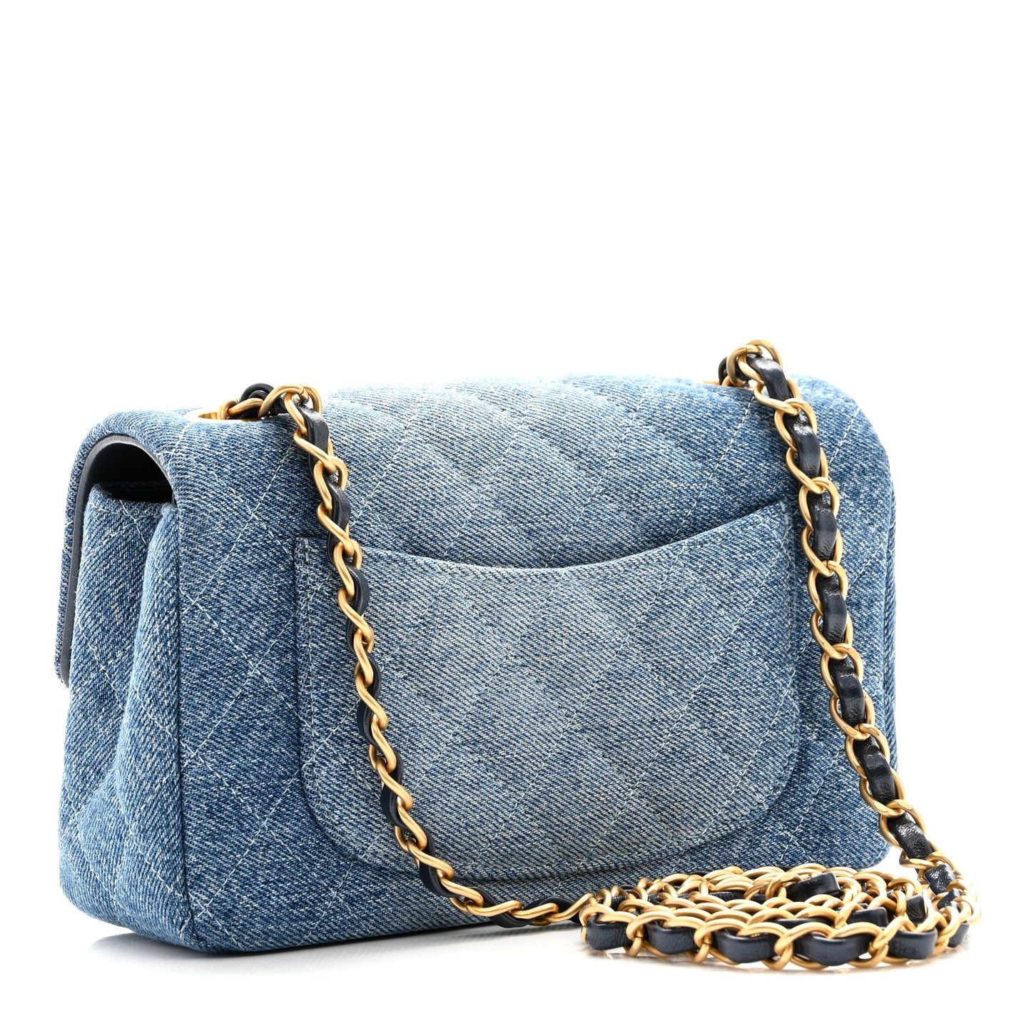 Washed Denim Quilted Mini Rectangular Flap Blue
