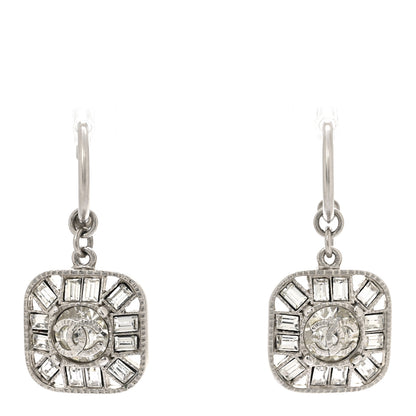 Chanel Baguette Crystal CC Shield Drop Earrings Silver 1 of 4