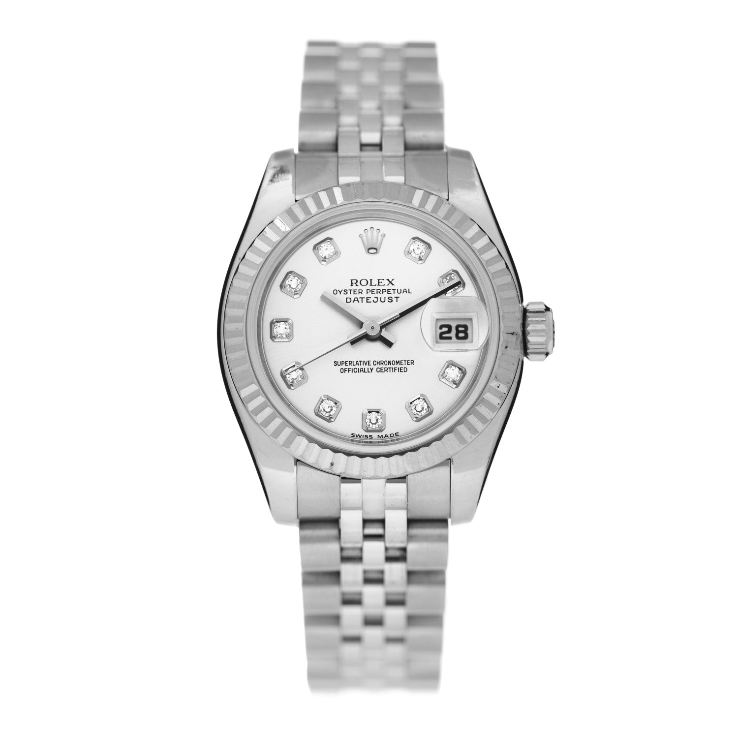 Rolex Stainless Steel 18K White Gold Diamond 26mm Oyster Perpetual Datejust Watch Silver 179174 1 of 5