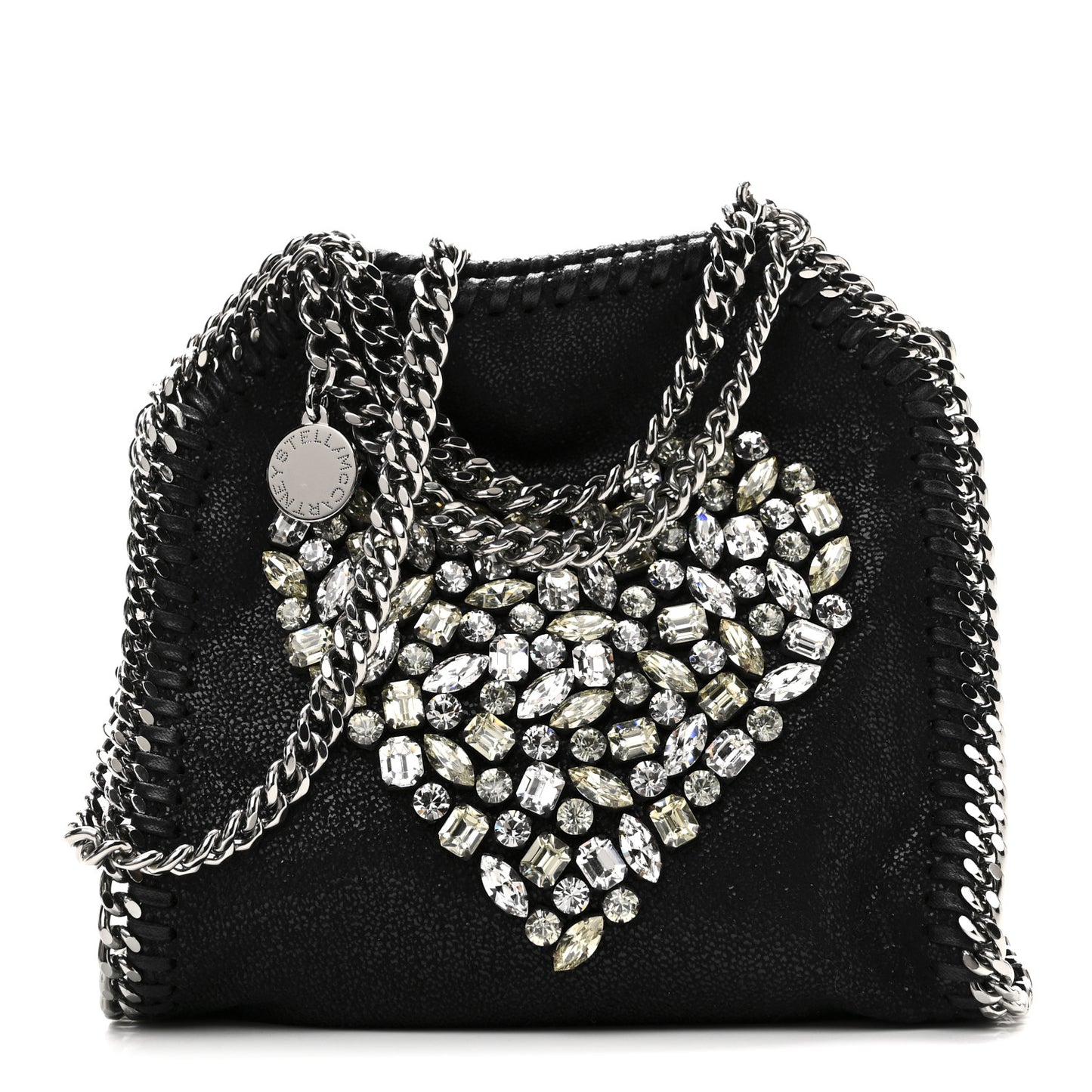 Shaggy Deer Crystal Stones Heart Tiny Falabella Tote Black
