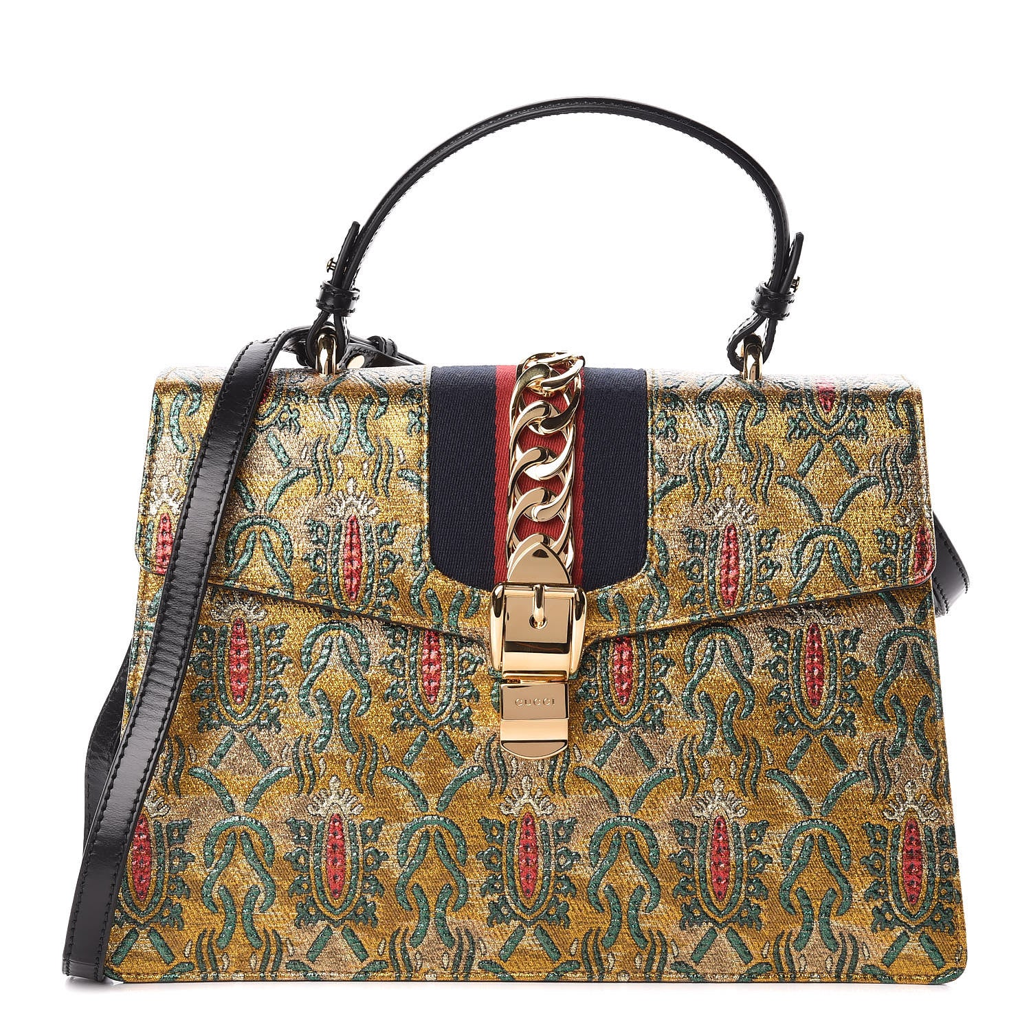 Gucci Iridescent Brocade Medium Sylvie Top Handle Bag Gold 1 of 9