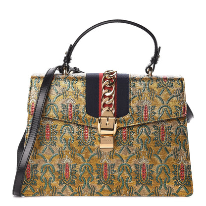 Gucci Iridescent Brocade Medium Sylvie Top Handle Bag Gold 1 of 9