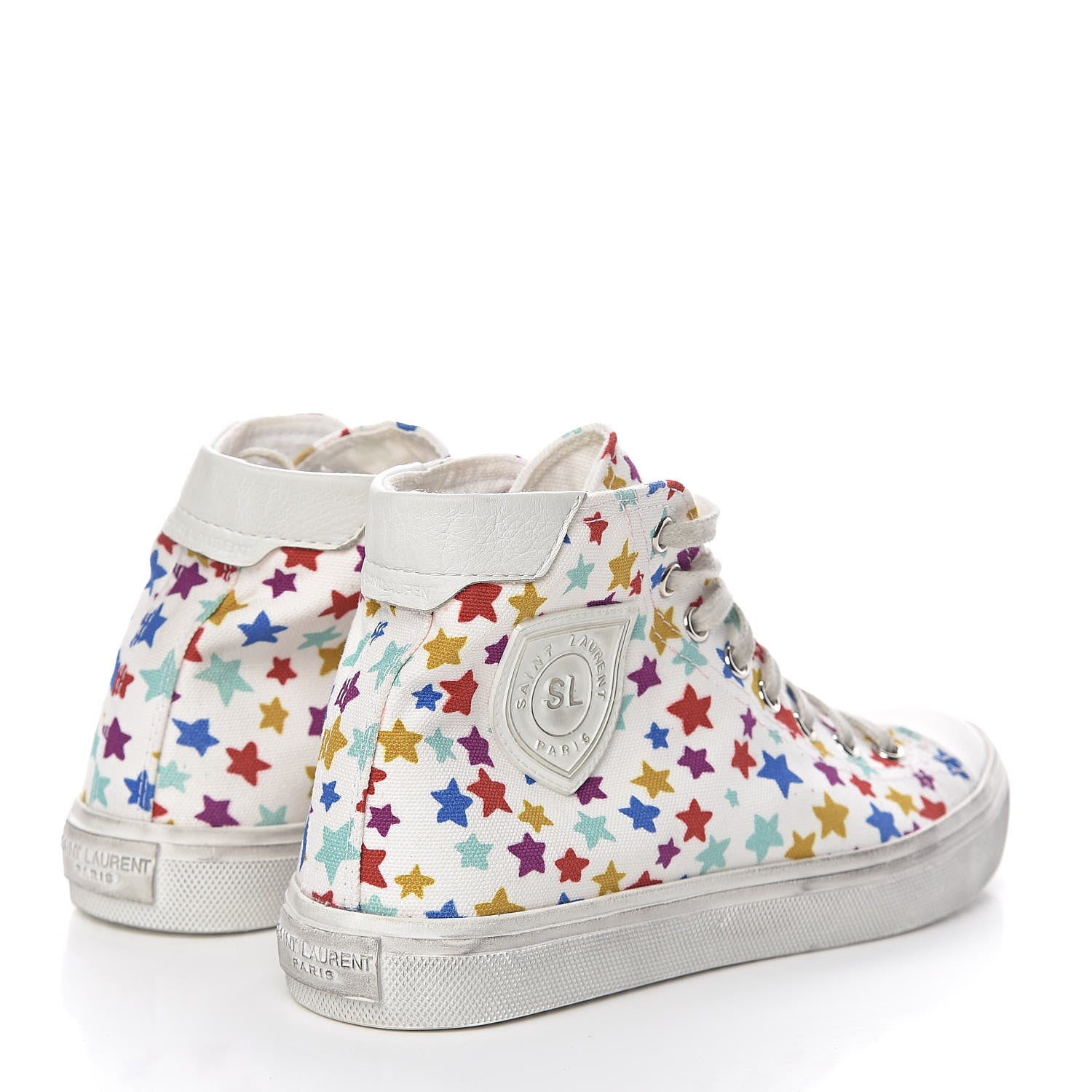 Saint Laurent Distressed Canvas Fun-Star Print Bedford Hightop Sneakers 36 Cream 3 of 9
