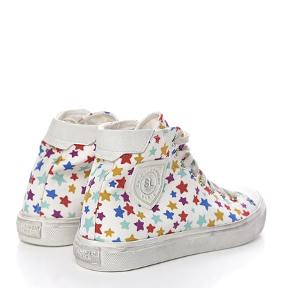 Saint Laurent Distressed Canvas Fun-Star Print Bedford Hightop Sneakers 36 Cream 3 of 9