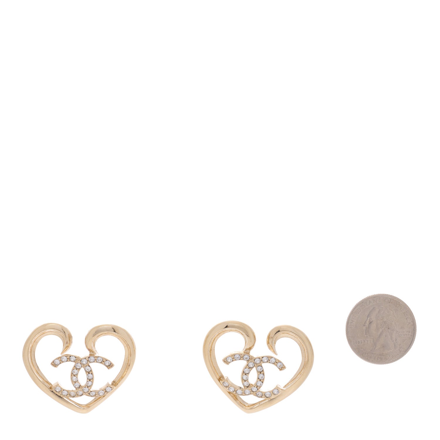 Chanel Metal Crystal CC Logo Open Heart Earrings Gold 2 of 4