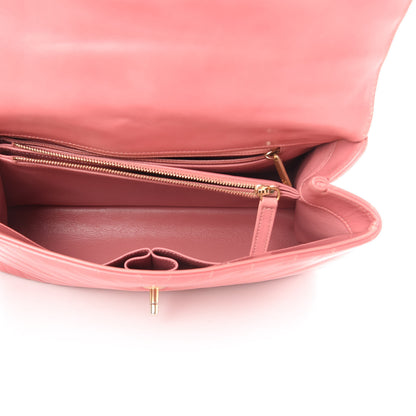 Chanel Calfskin Lizard Chevron Quilted Medium Coco Handle Flap Pink 5 of 13