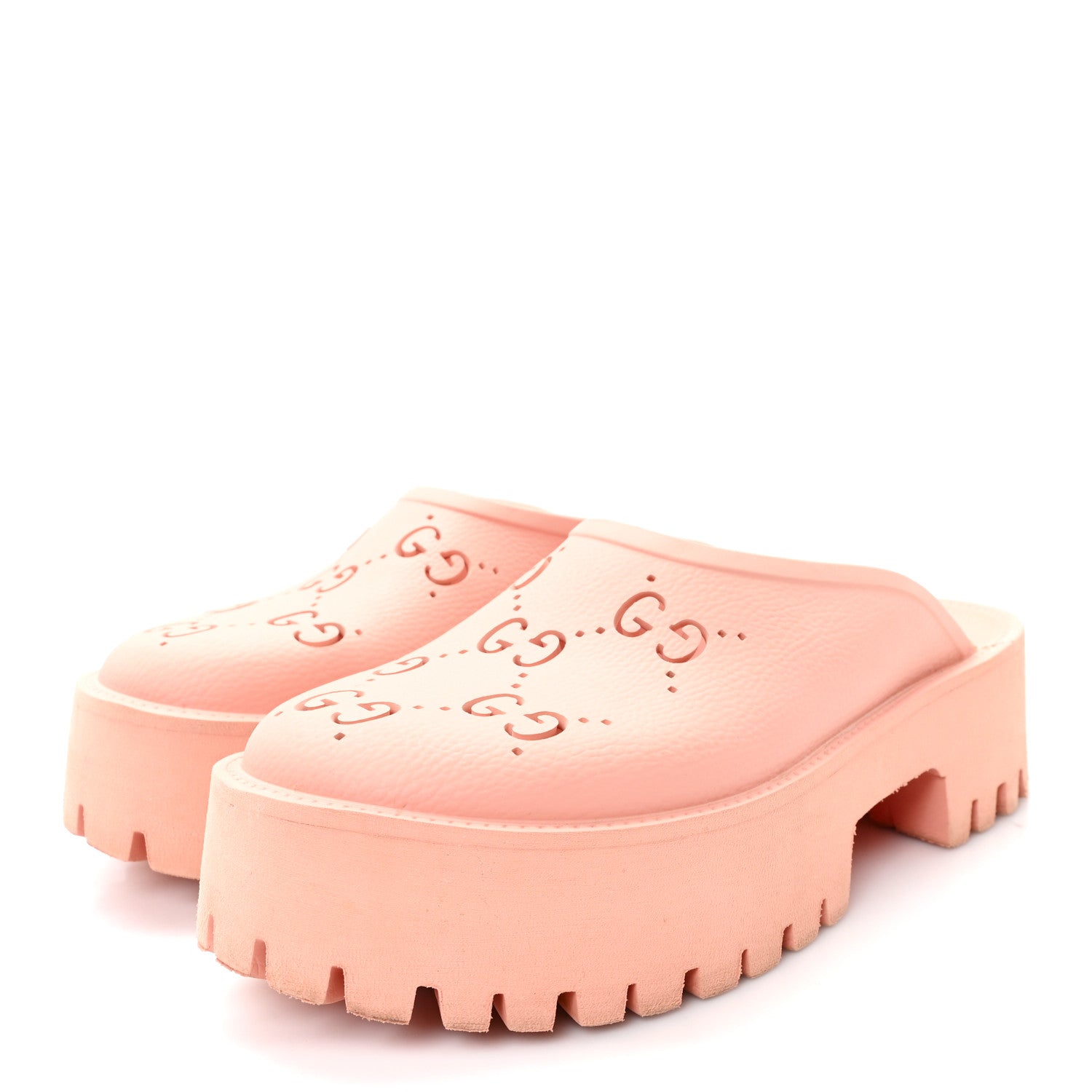 Gucci Rubber GG Monogram Perforated Elea Platform 55mm Lug Sole Sandals 41 Peachy Chic 4 of 9