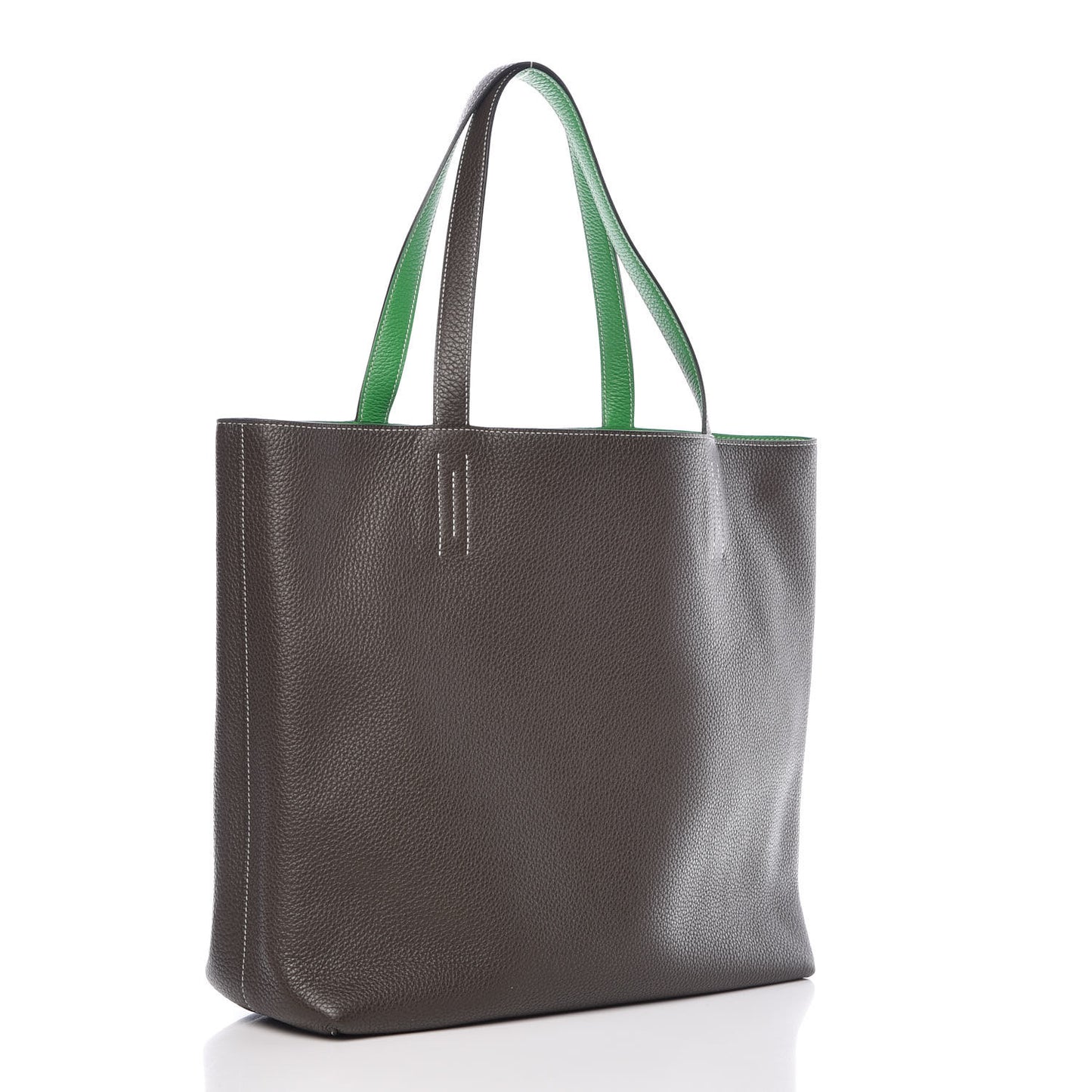 Taurillon Clemence Double Sens 36 Reversible Tote Vert De Gris Bamboo