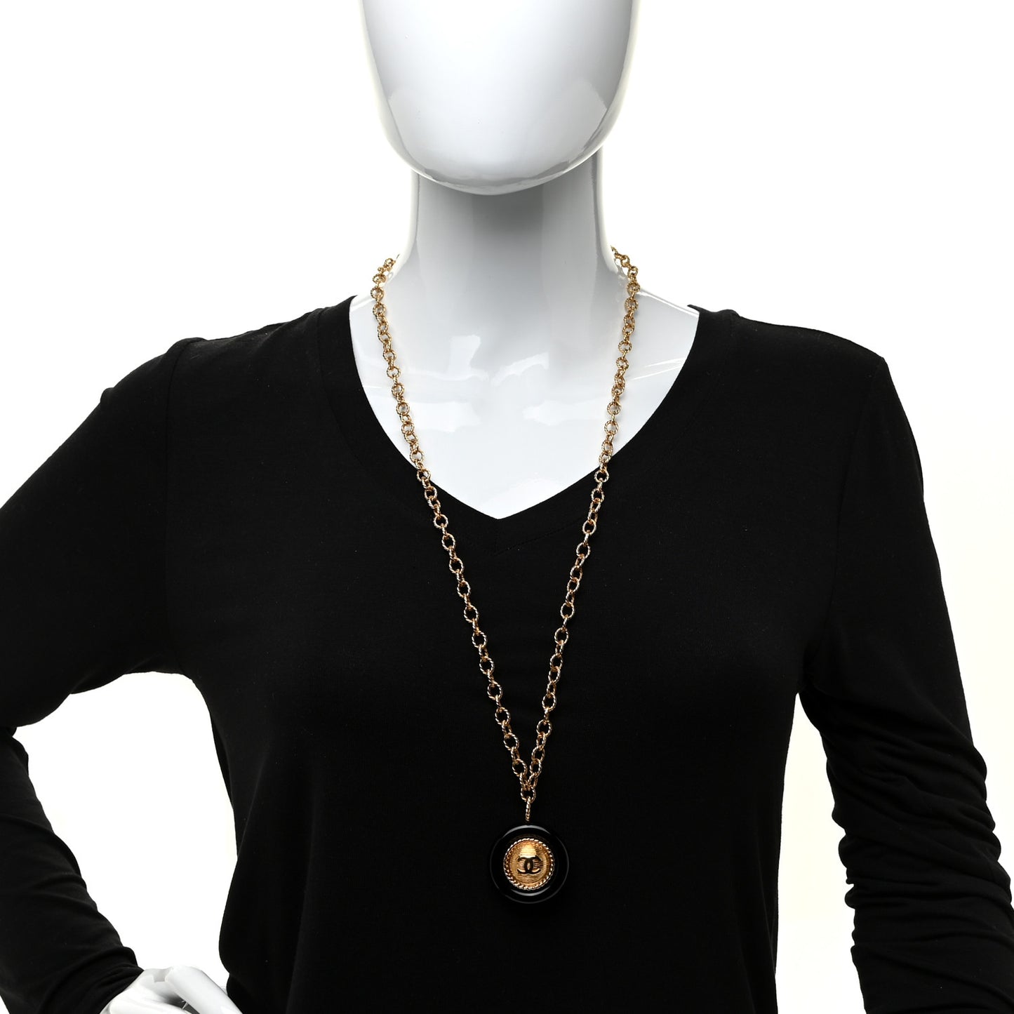 Resin Chain CC Pendant Necklace Gold Black