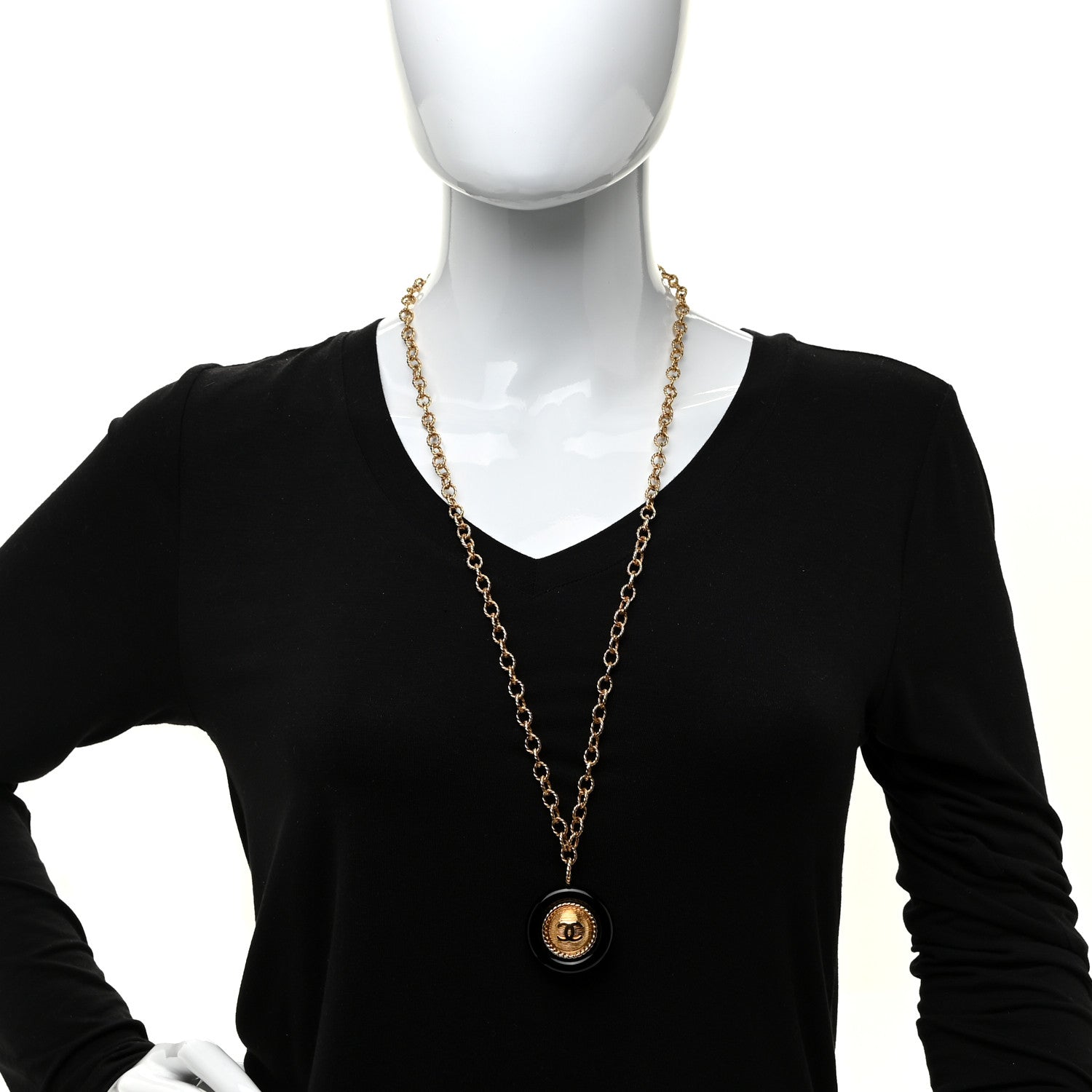 Chanel Resin Chain CC Pendant Necklace Gold Black 2 of 6