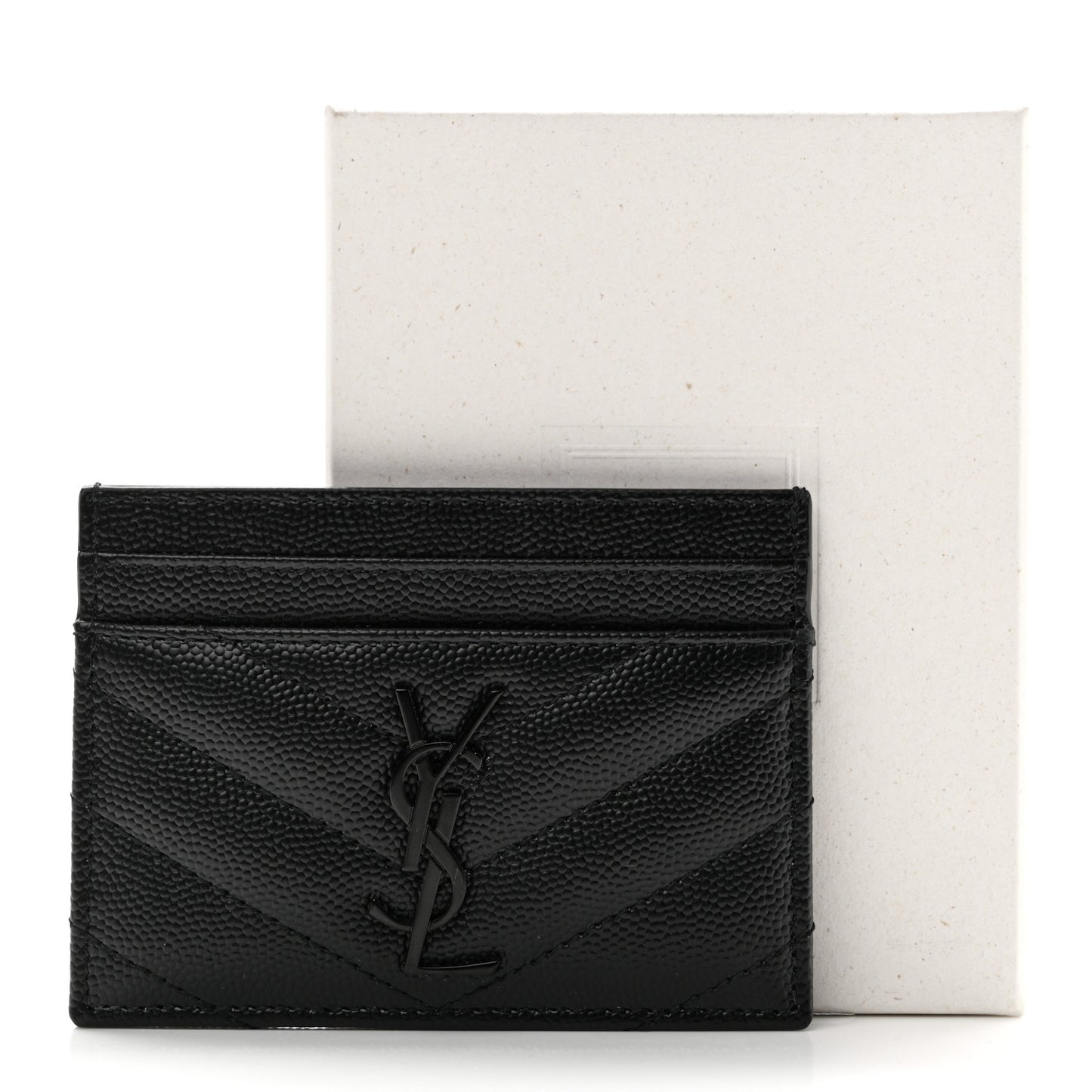 Grain De Poudre Matelasse Chevron Monochrome Monogram Credit Card Case Black