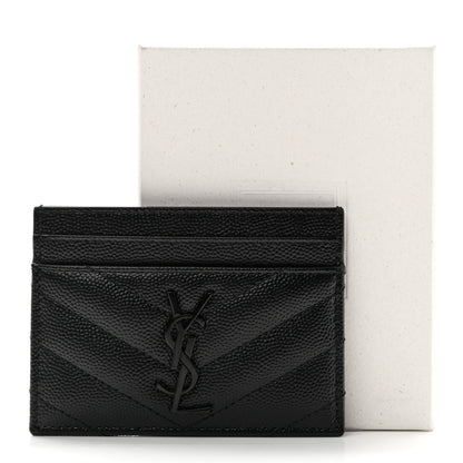 Saint Laurent Grain De Poudre Matelasse Chevron Monochrome Monogram Credit Card Case Black 8 of 8