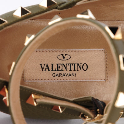 Valentino Garavani Pebbled Calfskin Rockstud Cage Ballerina Flats 36 Army Green 8 of 9