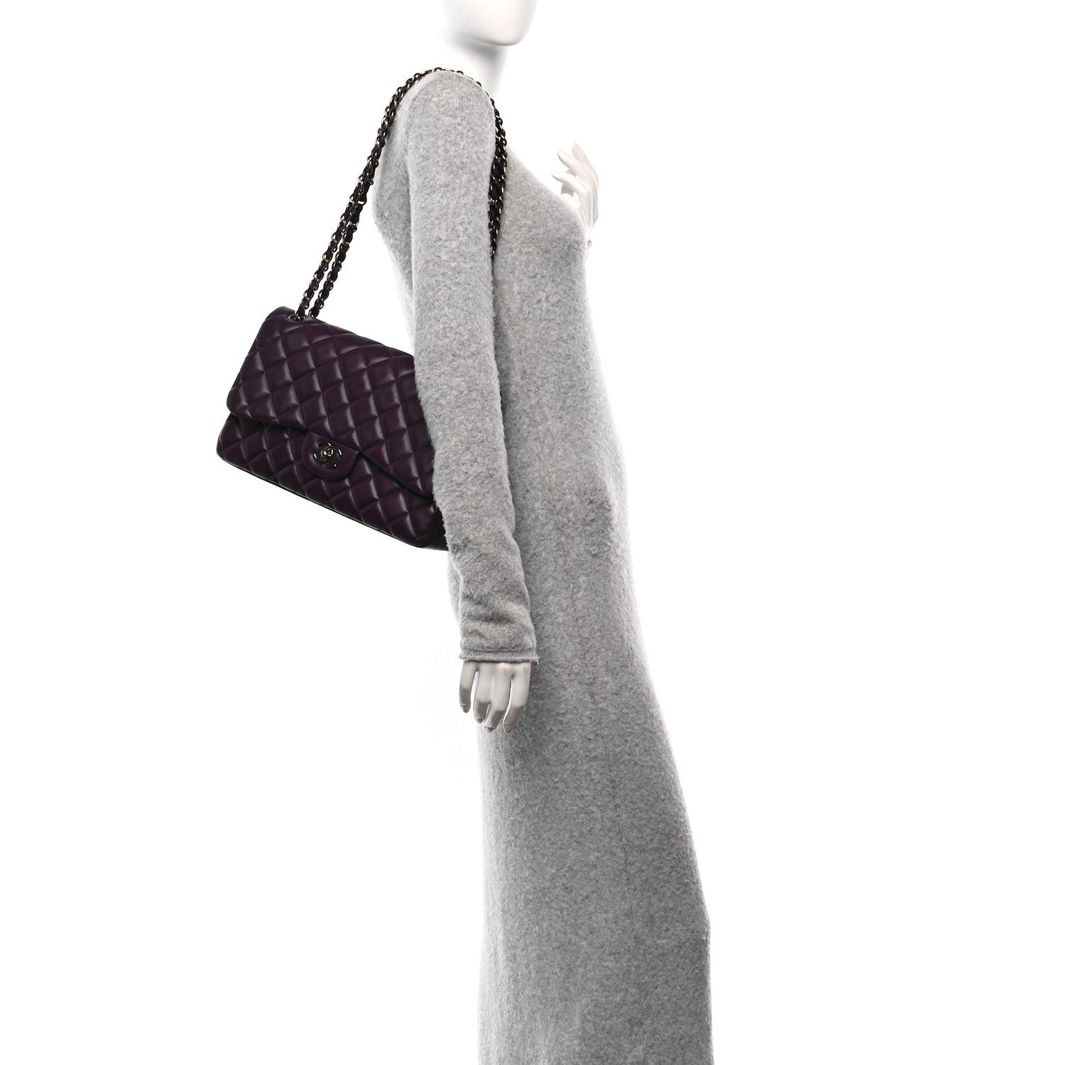 Chanel Lambskin Quilted Jumbo Double Flap Dark Purple 2 of 12