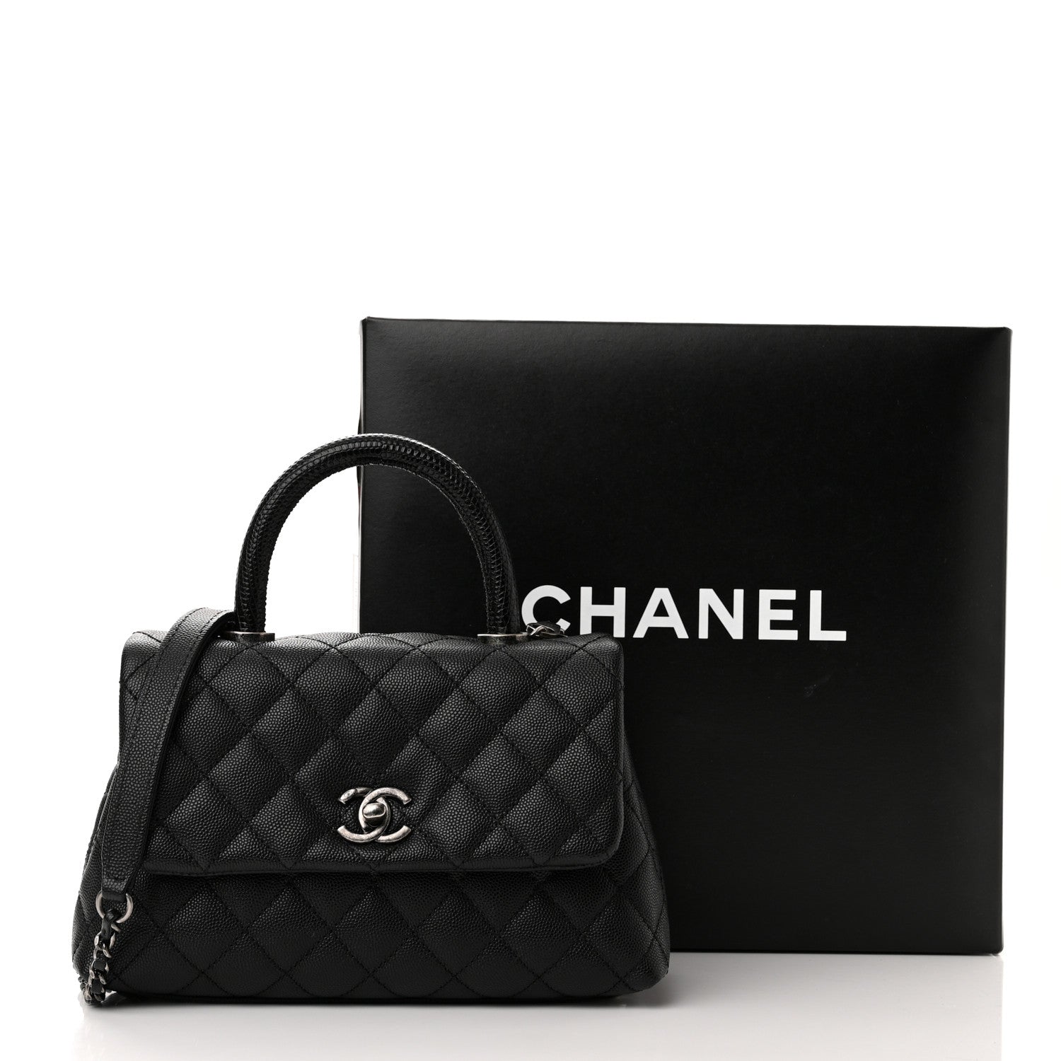 Chanel Caviar Lizard Embossed Quilted Mini Coco Handle Flap Black 12 of 12