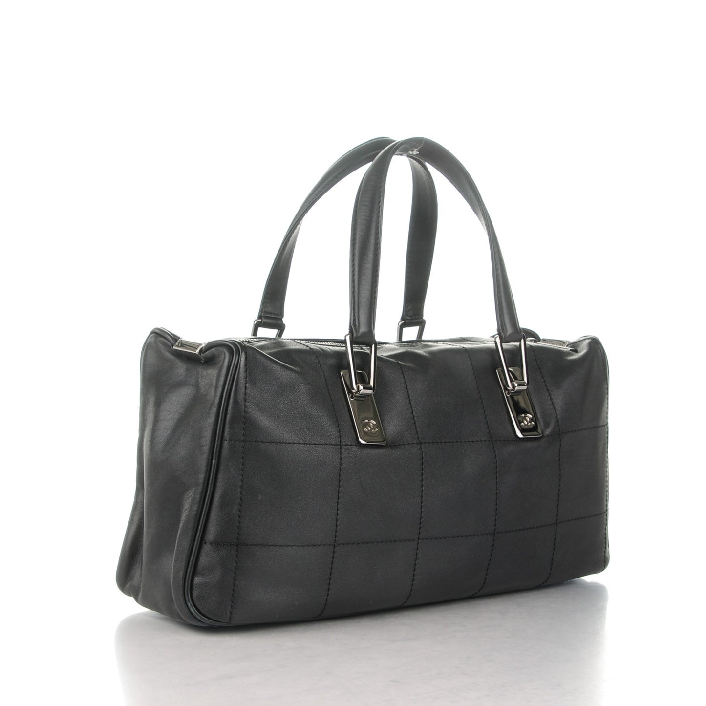 Lambskin Square Stitched Large Tote Black