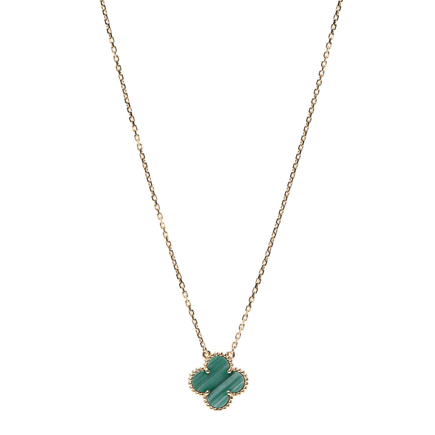 Van Cleef & Arpels 18K Yellow Gold Malachite Vintage Alhambra Pendant Necklace 1 of 8