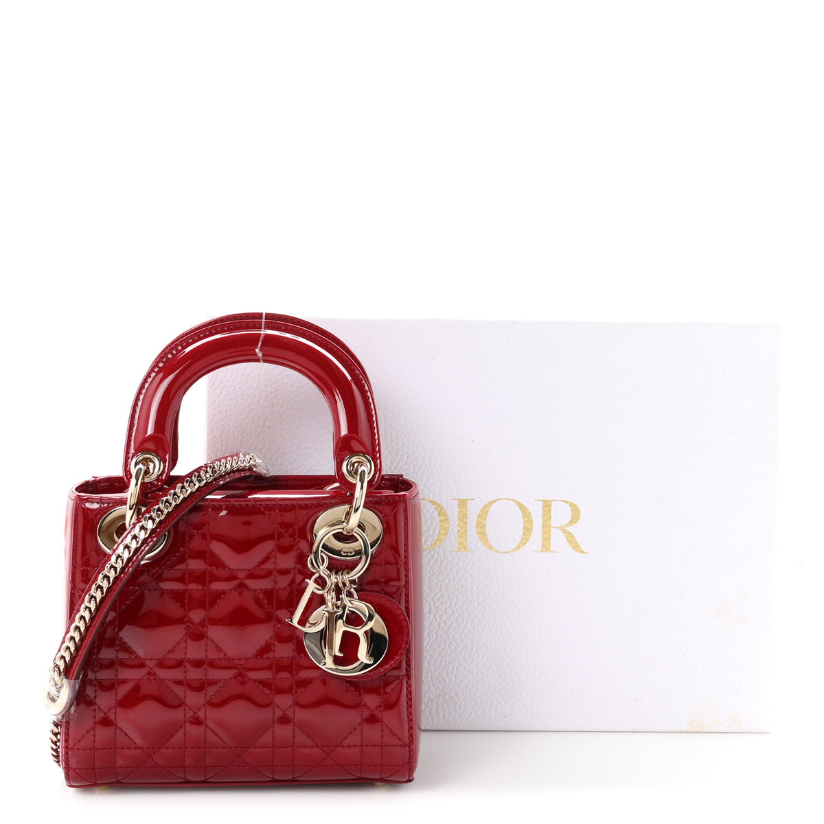 Patent Cannage Mini Lady Dior Red