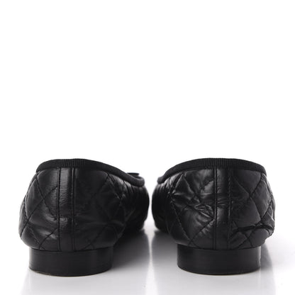 Chanel Aged Calfskin Quilted CC Cap Toe Ballerina Flats 37.5 Black 6 of 14