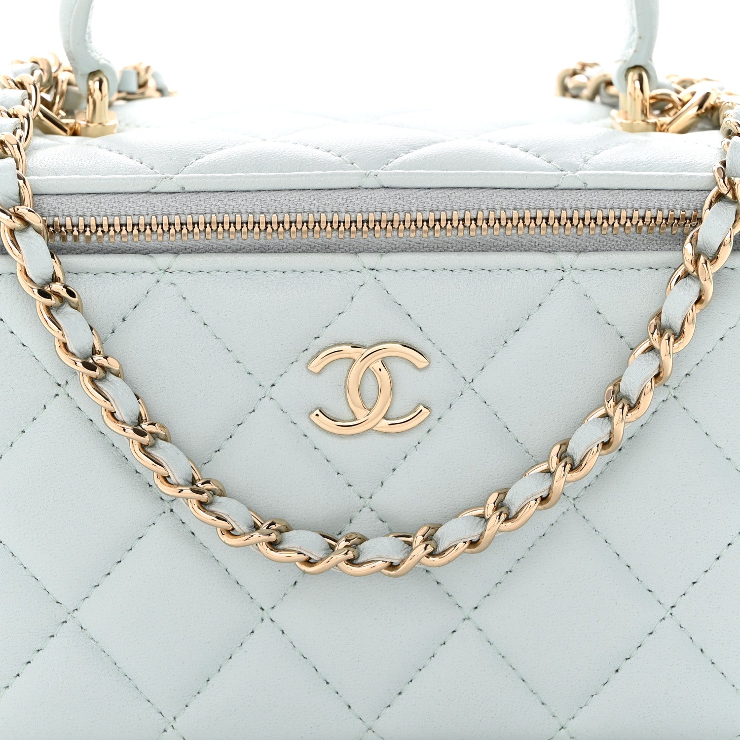Chanel Lambskin Quilted Small Top Handle Vanity Case With Chain Light Blue 8 of 10