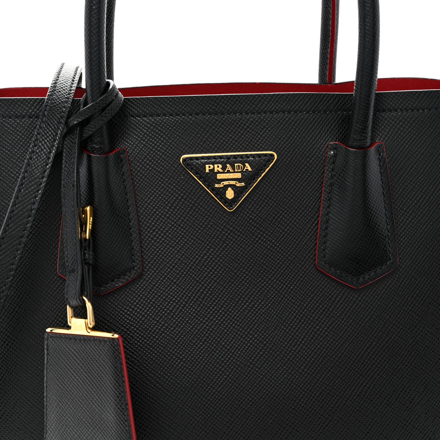 Prada Saffiano Cuir Small Double Bag Black Fuoco 8 of 10