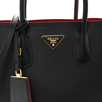 Prada Saffiano Cuir Small Double Bag Black Fuoco 8 of 10